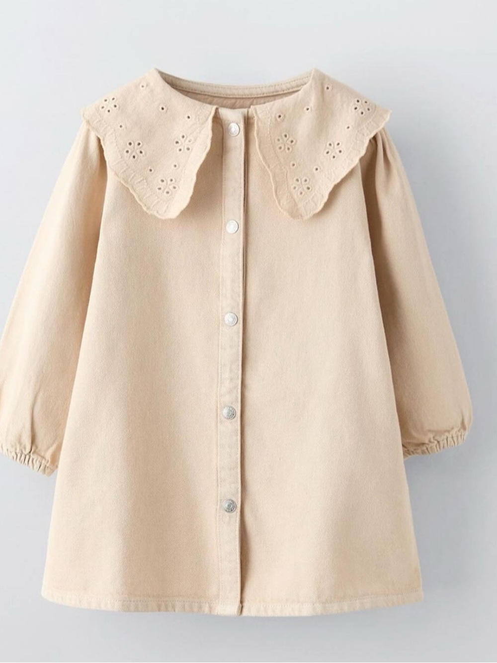Zara Cream Beige Neutral Peter Pan Collar Embroidered Dress Size Girls 3T